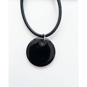 Alternative view of Silver Activated Solid Shungite Circle Disk Pendant - Black with 3x EMF Stickers Protection and Book!