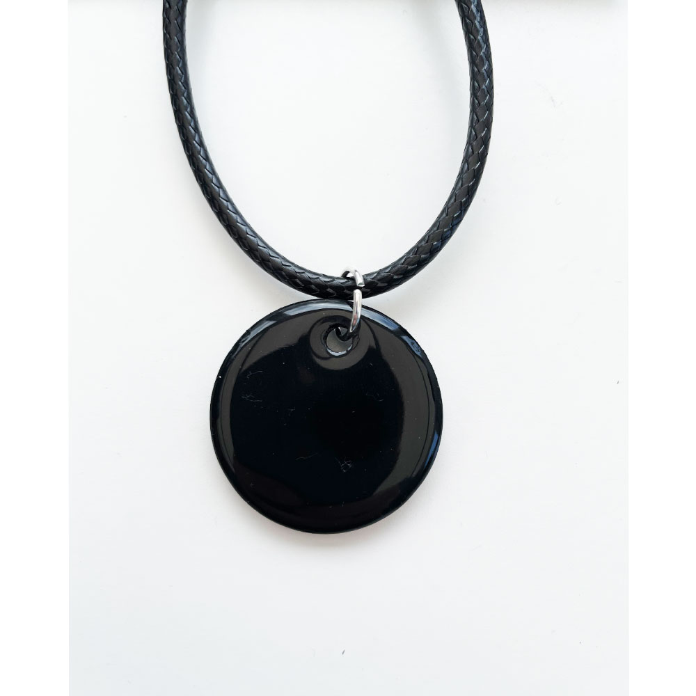 Silver Activated Solid Shungite Circle Disk Pendant - Black with 3x EMF Stickers Protection and Book! - Image 2
