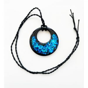 Alternative view of Silver Activated Solid SHUNGITE STONE PENDANT flat 55mm style - Beautiful Blue Artisan Finish
