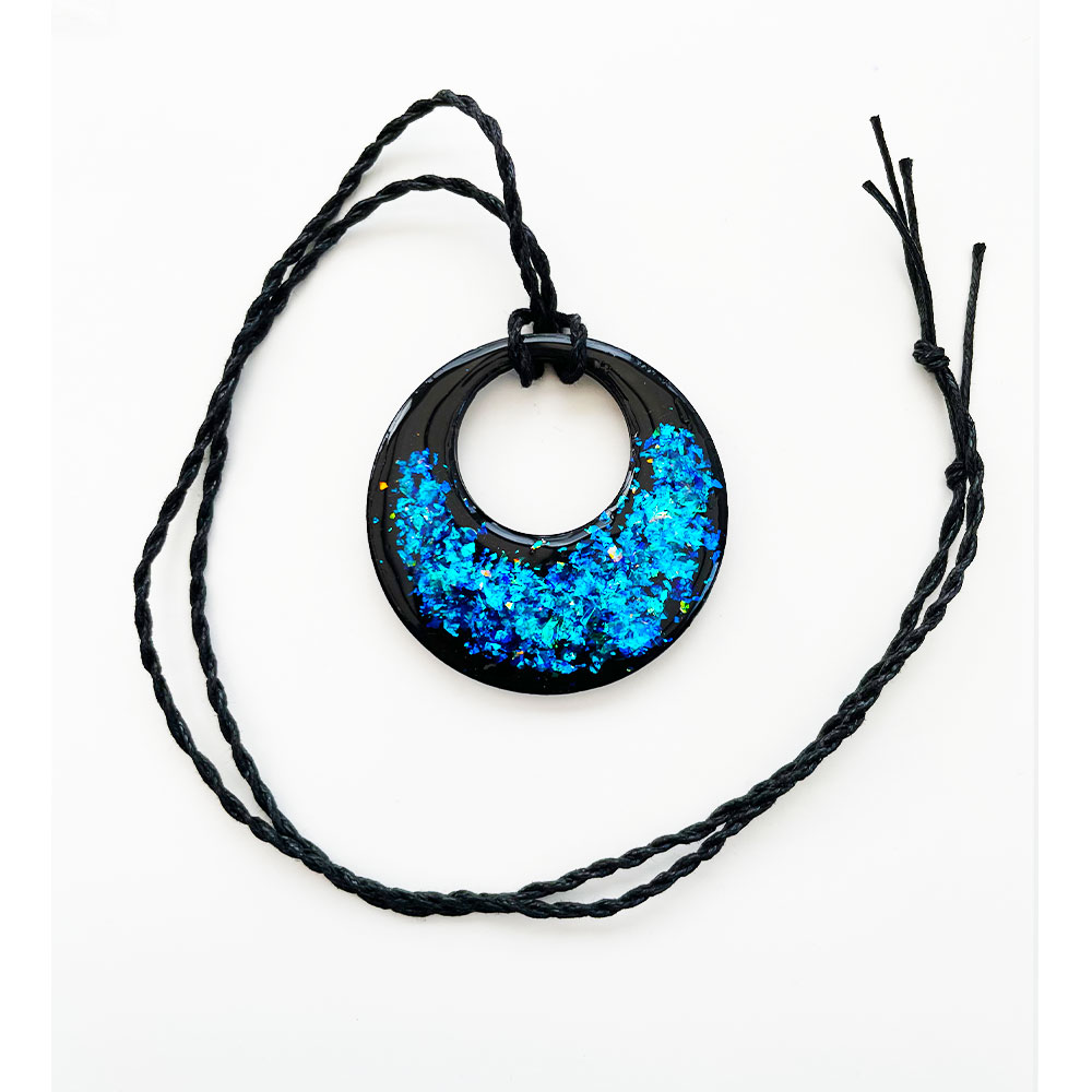 Silver Activated Solid SHUNGITE STONE PENDANT flat 55mm style - Beautiful Blue Artisan Finish - Image 2