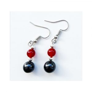 Alternative view of Gem and Shungite bead, 925 Silver loop Earrings, Amethyst, Carnelian, Blue Angelite, Tiger’s Eye.