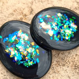 Alternative view of SHUNGITE ACTIVATION STONES, A Pair Polished Flat Oraphim Silver Activated, Powerful Genuine Karelia C60 Fullerenes