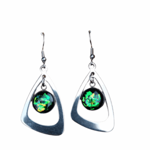 Alternative view of Silver Activated Shungite Earrings, Stylish Stainless Steel Settings